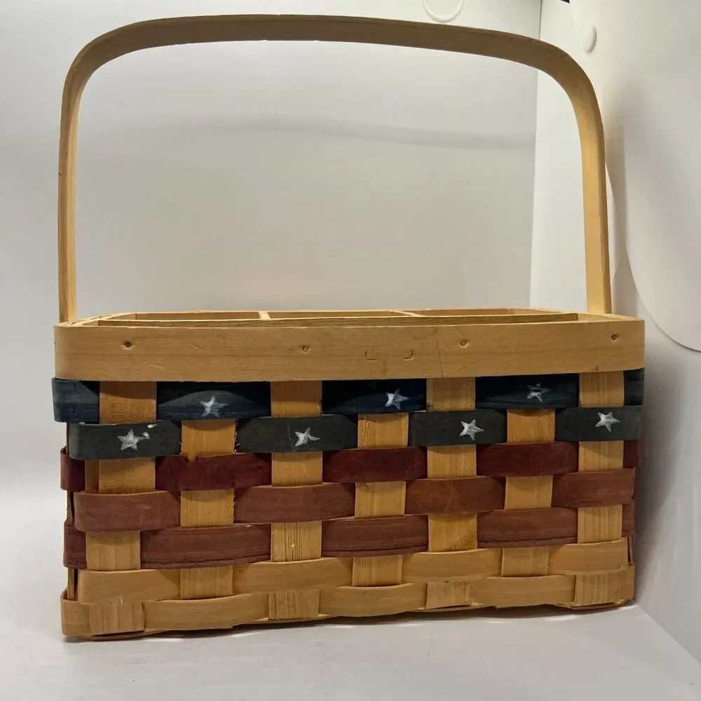 Country Woven Patriotic basket silverware caddy wine picnic usa wicker country